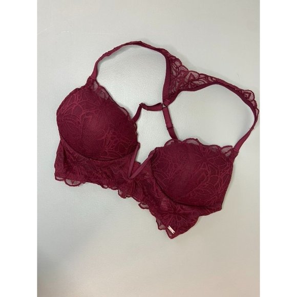 Victoria's Secret PINK medium burgundy lace date push up wireless bralette bra - Picture 1 of 7